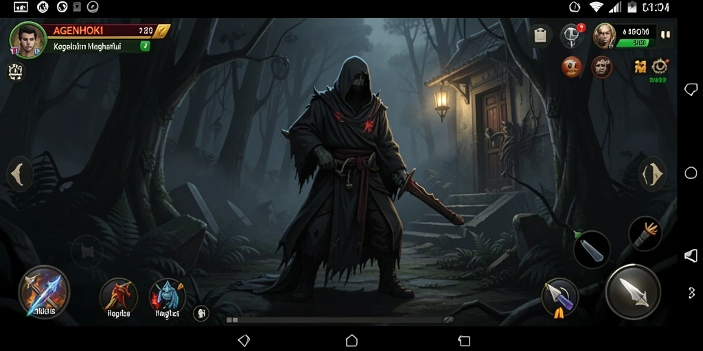 Tangkapan layar menampilkan suasana mengerikan dari gameplay AGENHOKI.