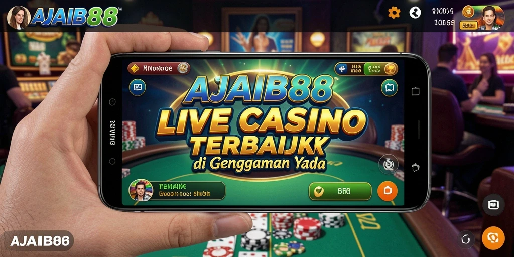 Tampilan utama AJAIB88 menampilkan dealer live dan permainan kasino yang menegangkan.