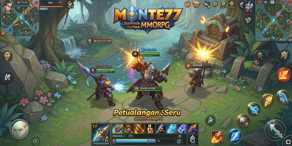 Tampilan gameplay <strong>MONTE77</strong> menampilkan aksi seru dan strategis dalam pertarungan MMORPG.