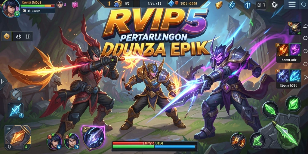Tangkapan layar dari gameplay seru RVIP5 di arena pertarungan MOBA.